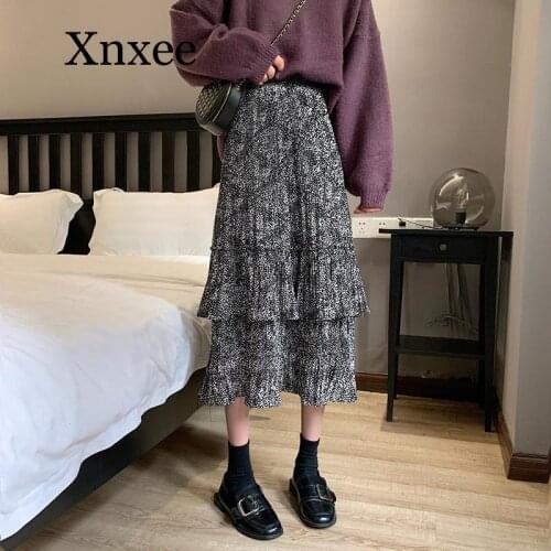Autumn Winter Ruffle Long Print Skirt Women Warm High Waist Maxi Skirt Ladies Slim Ruffle Office Work Skirts beach skirts flower
