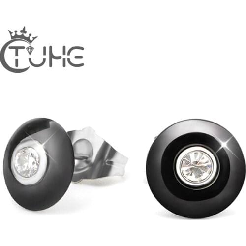 2019 New Arrival Ceramic Earrings For Women With India Stone Crystal Black White 2 Color Stud Ceramic Earrings Fashion Jewelry