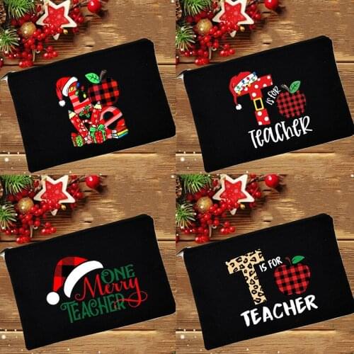 T Is for Teacher Women Toiletries Organizer Portable Cosmetic Bags Female Wallet Travel Makeup Cases Pencil Bags Christmas Gifts