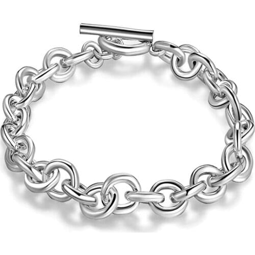 New S925 silver woman bracelet Korean fashion couple bracelet aperture OT buckle simple fashion 925 silver man bracelet