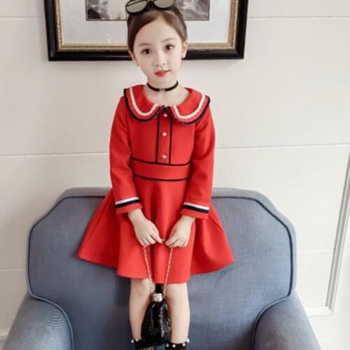 1Pcs Girls Princess Dress Korean Foreign Gas Big Red Girl Dress Long Sleeve Solid Color Spring Autumn ChildrenS Clothing