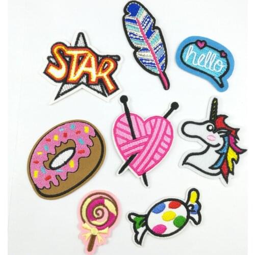 1 PCS Food Embroidered Iron on Patches for Clothing DIY Stripes Clothes Patchwork Sticker Custom Finger Applique