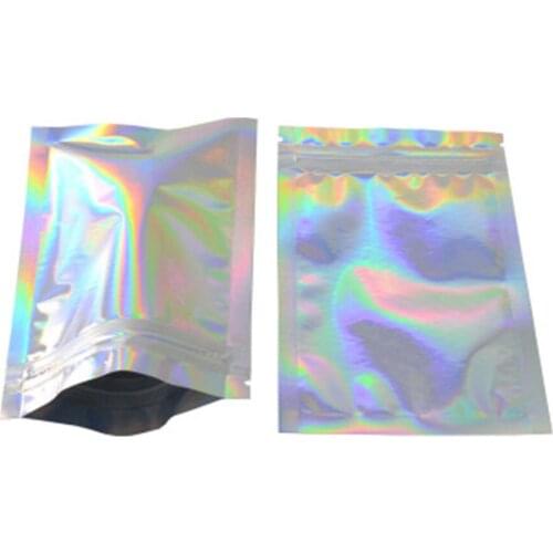 1000Pcs Laser Aluminum Foil Self Sealing Zip Lock Packaging Bag Waterproof Reusable Zipper Storage Bag for Candy Nuts Beans