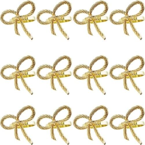 12 Pcs Simple Golden Napkin Ring Butterfly Bow Tie Napkin Buckle Hotel Restaurant Mouth Cloth Ring Metal Napkin Ring