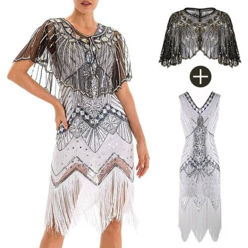 1920s Shawl Wraps Sequin Beaded Evening Cape Bridal Shawl Bolero Vintage Flapper Cover Up