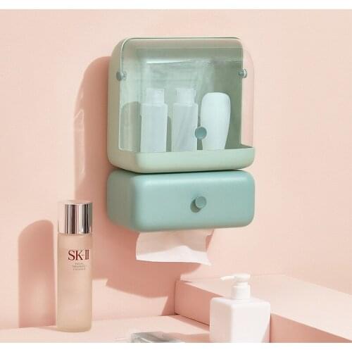 2Pcs/Set Bathroom Wall-mounted Makeup Storage Box Tissue Box Without Punching Large-capacity Jewelry Cosmetic Storage Box