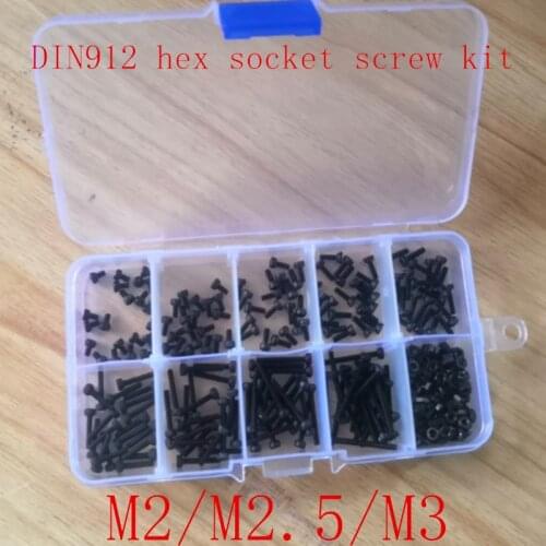 300pcs/set grade12.9 Din912 M2 M2.5 M3 Allen Bolt Hex Socket Cap Head Screw And Nut Assortment Kit Set