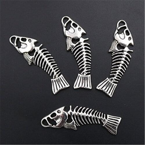 4pcs Silver Plated Dog Fish Skeleton Charm Alloy Pendants Necklace Bracelet DIY Metal jewelry Findings 57*17mm A1430