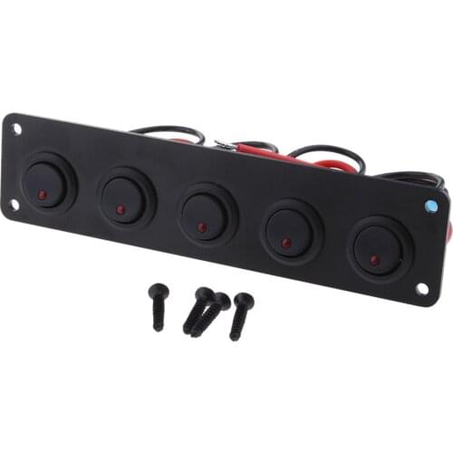 5 GANG 1224V ON/OFF Round Rocker Toggle Switch Panel LED For Marine Red