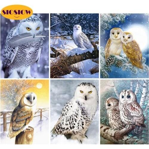 5D Diy Full Drilling Diamond Painting Snowy Owls Tree Animal Cross Stitch Square Round Drill Daimond Embroidery Home Decor Room