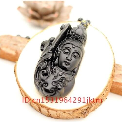 Amulet Jade Necklace Gifts Fashion Natural Women for Charm Beads Obsidian Pendant Black Chinese Buddha Jewelry