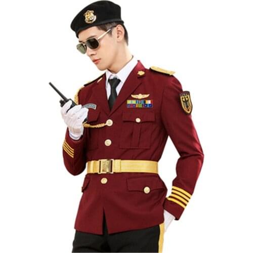 Noble Security Clothes Spring Autumn Army Business Suit Burgundy Military Uniform Wine Red Coat For General Duty Officer