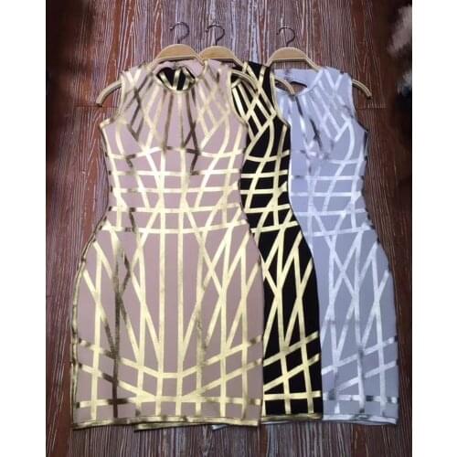 Brand New Rayon Bandage Dress 2017 Sexy Sleeveless Foil Striped Ladies Designer Knitted Bodycon HL Bandage Dress