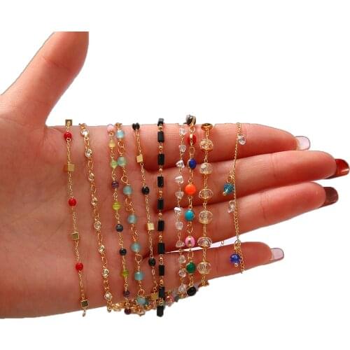 18K Gold 50cm Copper Chain Mix Color Cylinder Round Stone Beads for Jewelry Making DIY Handmade Necklaces Ankles Accessories