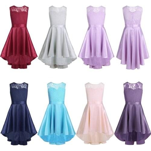 Childrens Lace Dresses High-low Flower Girl Dress Princess Pageant Wedding Party Dress Holy Communion Clothing Kids Vestidos