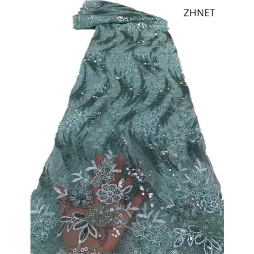 ZHENT Nigerian Lace Fabric 2021 Latest High Quality Sequins Lace Fabric Embroidered Tulle African Sequins Lace Fabric XZ-240