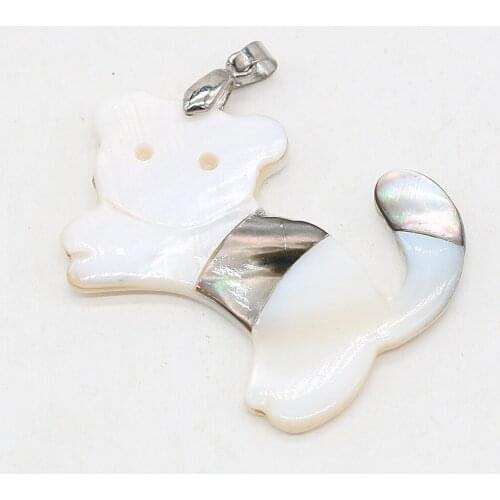 Natural White Shell Pendant With Hand-Carved Lifelike Lovely Cat-Shaped Pendant Charms for Jewelry Making DIY Necklace 45x32mm