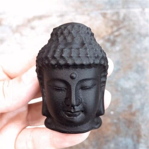 Natural Black Obsidian Crystal Stone Buddha Hand Carved Figurine Energy Crafts Home Decoration As Gift