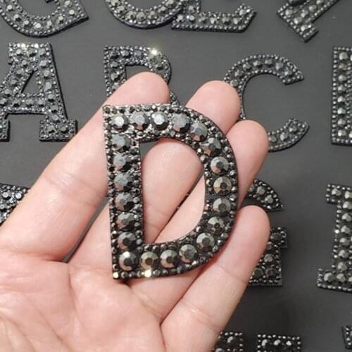 New 1pc A-Z Black Grey Luxury Beads Rhinestone Letter Iron on Patches for Clothing Clothes English Logo Applique Stripes Sticker
