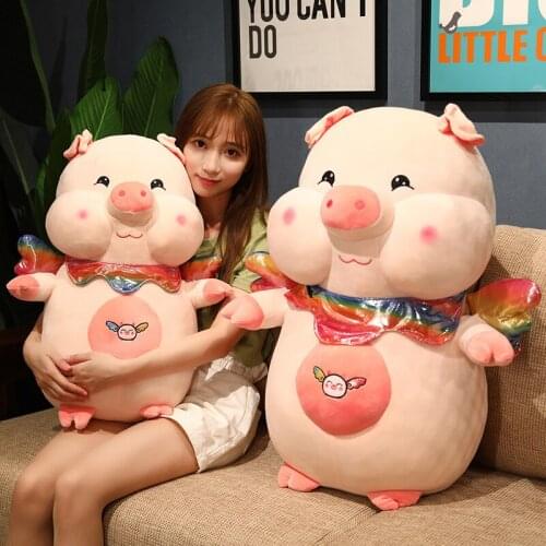 New 60cm Kawaii Fat Angel Pig Plush Toys Stuffed Animal Dolls Baby Piggy Kids Appease Pillow for Girls Birthday Chrismas Gifts