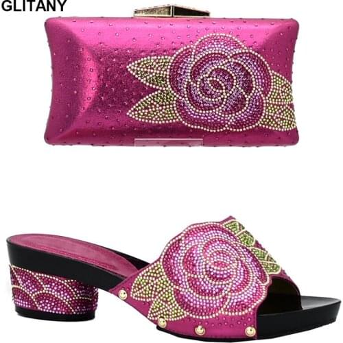 New Arrival Italian Shoes and Bag Sets for Party In Women Nigerian Women Wedding Shoes and Bag Sets Decorated with Rhinestone