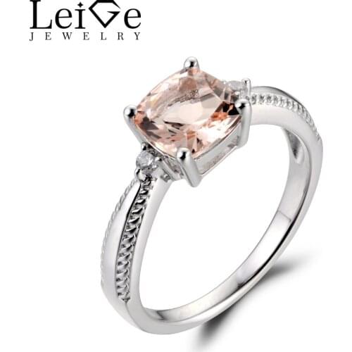 Leige Jewelry Natural Pink Color Morganite Gemstone Cushion Cut Prong Setting Engagement Carve Rings For Woman 925 Silver Gifts