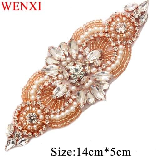 WENXI 30PCS Wholesale Bride Rose Gold Rhinestone Appliques With Beads Bridal Sash Garter Jewerly DIY Bridal Sash WX844