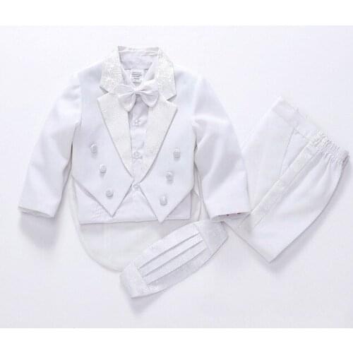 Autumn Fashion black/white child suit sets wedding flower suits for boys Flower girl dress baby suits 5-Piece free shipping