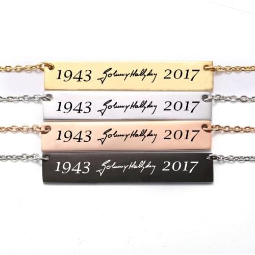 Johnny Hallyday Name Necklace Stainless Steel ID Bar Silver Color Nameplate Necklaces for Women Men Jewelry