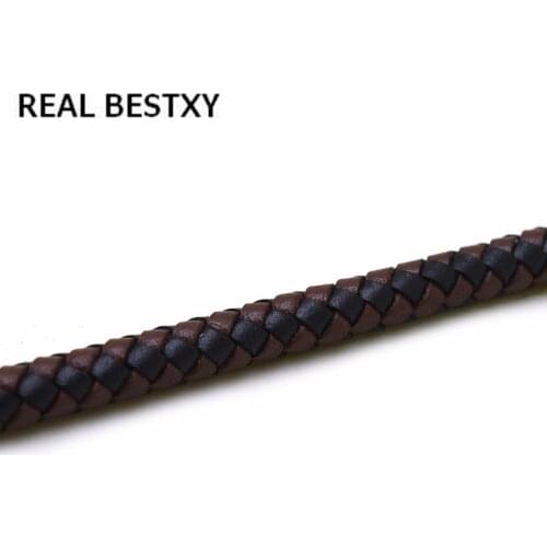 REAL BESTXY 1m/lot Dia 6mm Round Braided genuine Leather Cord Rope Thread Necklace Bracelet for DIY Jewelry Material Findings