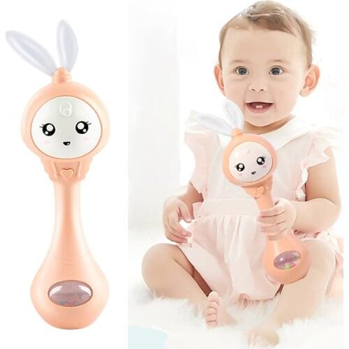 Cartoon Rabbit Baby Shaking Rattle Hand Bell Music Light Teether Toy Baby Child Education Music Teether Rattle Baby Music Teeth