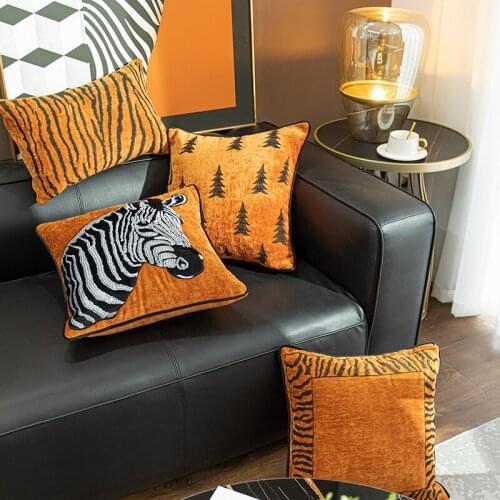 Modern Embroidered HorseThrow Pillow Case,Pushed Orange Cushion Cover, Luxury Tiger Stripes Pillow Sham Sofa Cushion Case