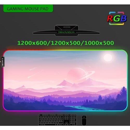 Led Mouse Pad Gamer Rgb Mousepad Pink Kawaii Decor Accessories Gaming Desk Mat Large Slipmat Custom Xxl 1200x500 Lights Games 60