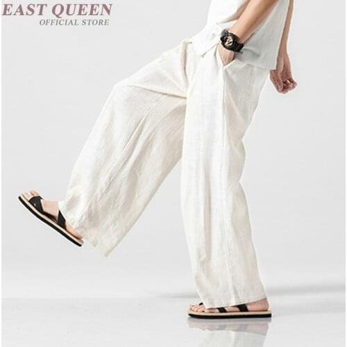 Traditional Chinese Pants Wide Leg Sweatpants Kung Fu Trousers Joggers Straight Elastic Waist Oversize Mens Hemp Clothing KK2863