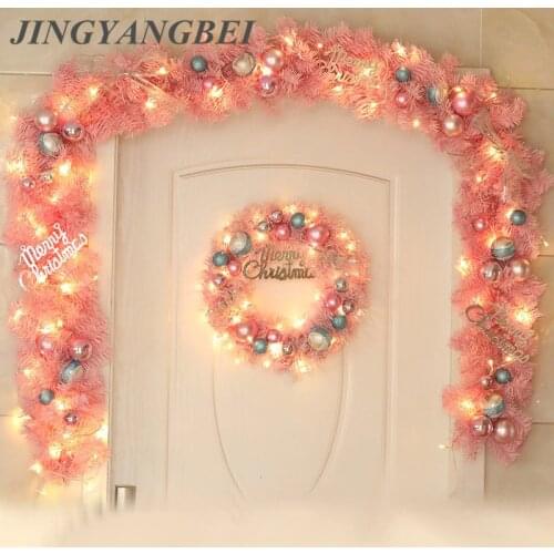 Pink Wreath 2.7 m Rattan Christmas Tree Decoration Garland Door Hanging Home Holiday Party Wedding Window Decora