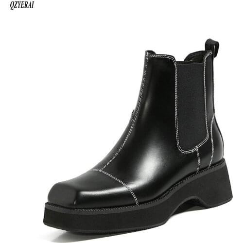 Martin Boots Female 2020 New Cow genuine leather boots women round toe platform boots round toe autumn winter ankle boots female