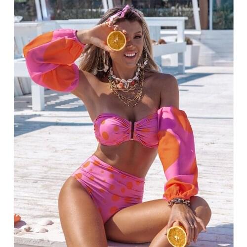 Womens swimsuit swimwear 2021 Woman Bikini set bathing suits Split Detachable Long Sleeve Swimsuit For Women tube top sexy
