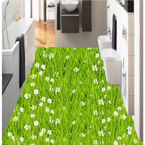 3d floor painting wallpaper Grassland flower bathroom with kitchen 3D floor pvc self-adhesive wallpaper 3d flooring