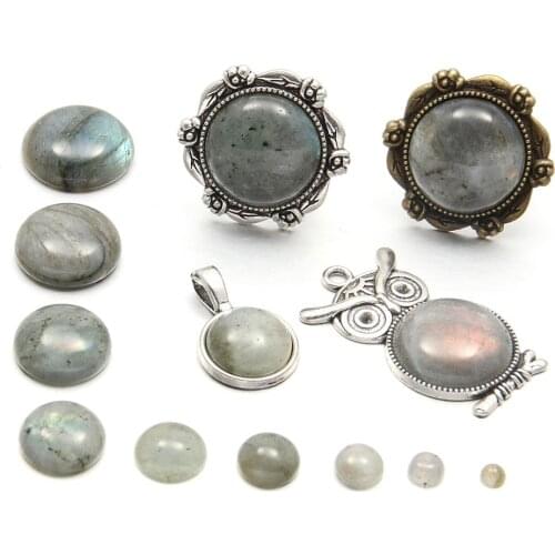 5Pcs 4/6/8/12/14/18/20mm Natural Stone Beads Round Flash Labradorite Cabochon Beads for Fashion Jewelry DIY Rings Pendant