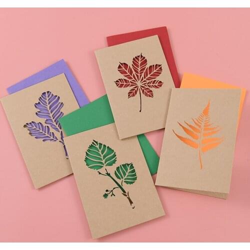 6pcsCreative Greeting Card Childrens Kindergarten Cartoon Card Universal Birthday Blessing Kraftpaper Leaf Carving Card