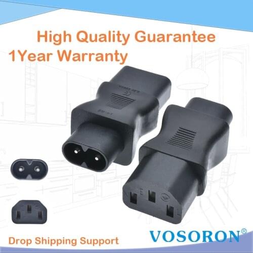 IEC 320 C8 male to C13 3Pin female power adapter, C13 to c8, C8 to C13 IEC 3Pin Female to 2Pin Male