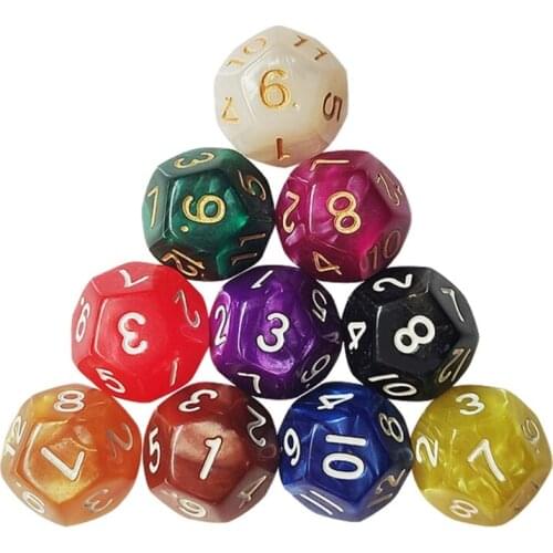 448D 10Pcs 12 Sided Acrylic Number Cubes Board Game Toys for Children Digital Dice