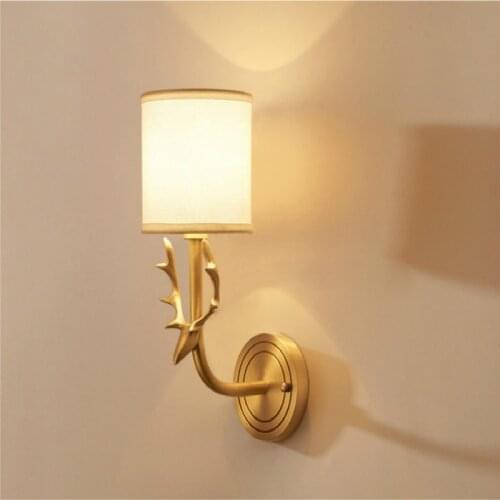 American All Copper Deer Head Wall Lamp European Living Room Wall Lamp Bedroom Bedside Corridor Bathroom Mirror Front Wall Lamp