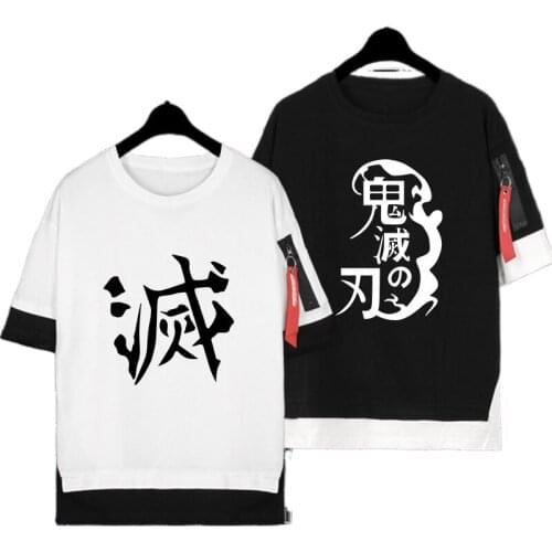 Demon Slayer Demon Slayer Blade Short Sleeve Nidou Tanjirou Anime Two-dimensional Clothes Loose Printing Fake Two T-shirts