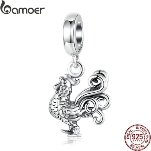 Bamoer Silver 925 Jewelry Pendant Charm Orginal 925 Bracelet or Necklace Deign Brave Rooster Charms DIY Jewelry SCC1337