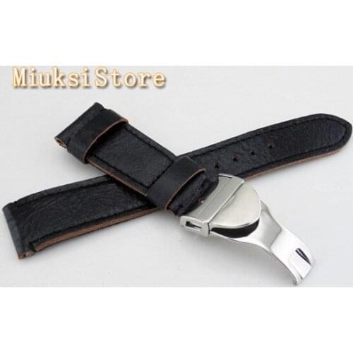 Bliger 22mm black fabric leather strap stainless steel deployment buckle watch accessories