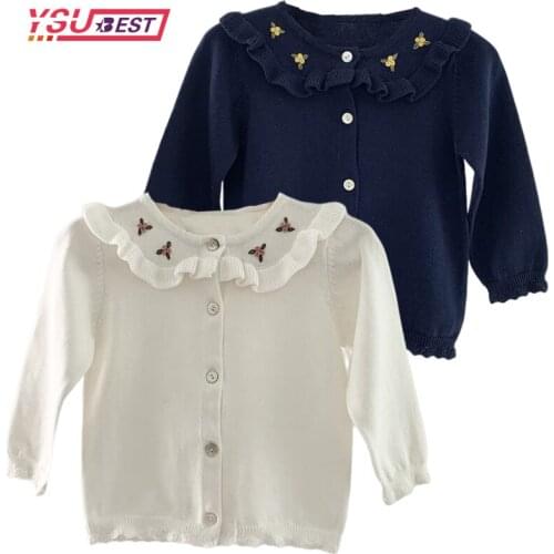 1-7Yrs Children Clothes Toddlers Kids Cardigan Coats 2021 Spring New Korean Style Baby Girls Embroidery Floral Knitted Sweaters