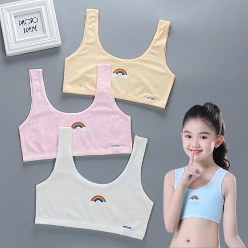 Summer Teens Sports Underwear Girls Bra Vest Cotton Cute Young Girls Training Bra Teenage Seamless Bralette Tube Top for 6-12T