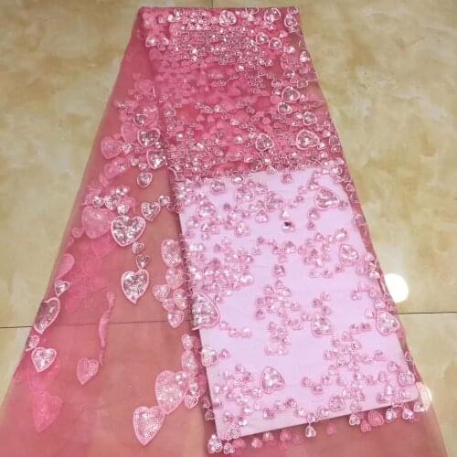 Cute peach heart sequin embroidery French mesh / high quality African Nigerian tulle lace fabric / wedding evening dress