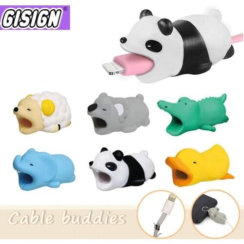 Cute Animal Cable Bite Protector For Iphone Android Bear Dog Anime Cartoon Funny Cable Biter Phone Holder Buddies Accessories